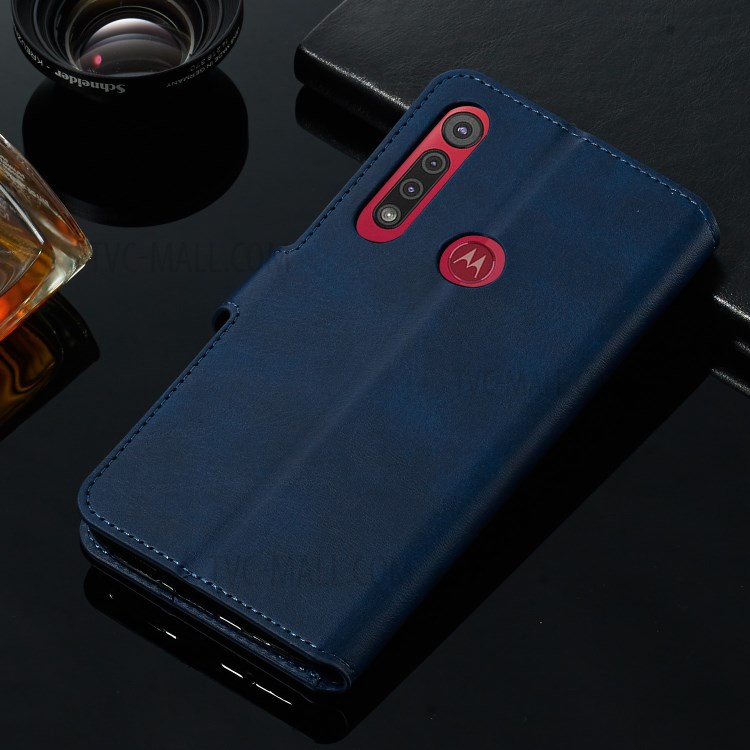 Leather Stand Case with Card Slots for Motorola Moto G8 Play / One Macro - Blue-14