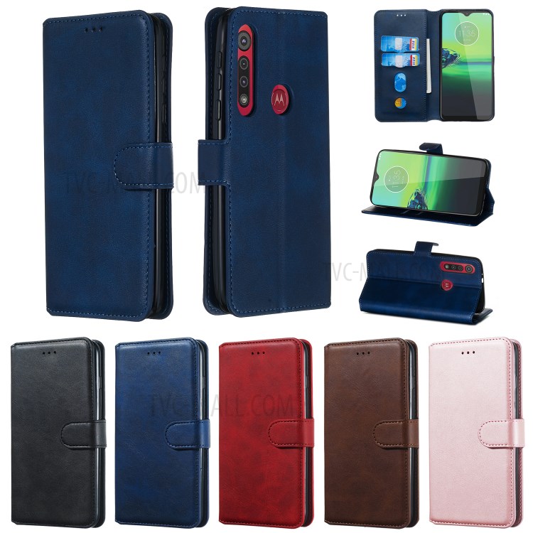 Leather Stand Case with Card Slots for Motorola Moto G8 Play / One Macro - Blue-17