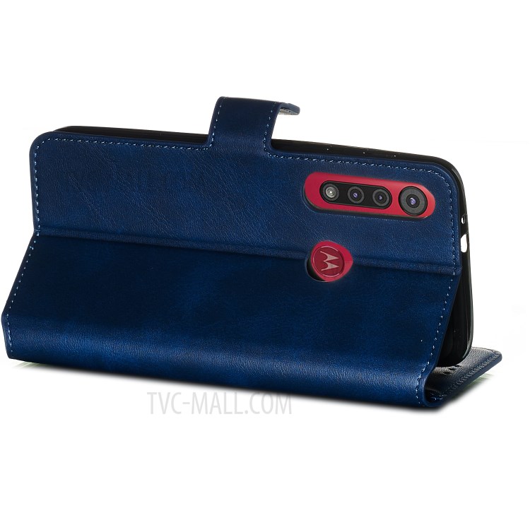 Leather Stand Case with Card Slots for Motorola Moto G8 Play / One Macro - Blue-2