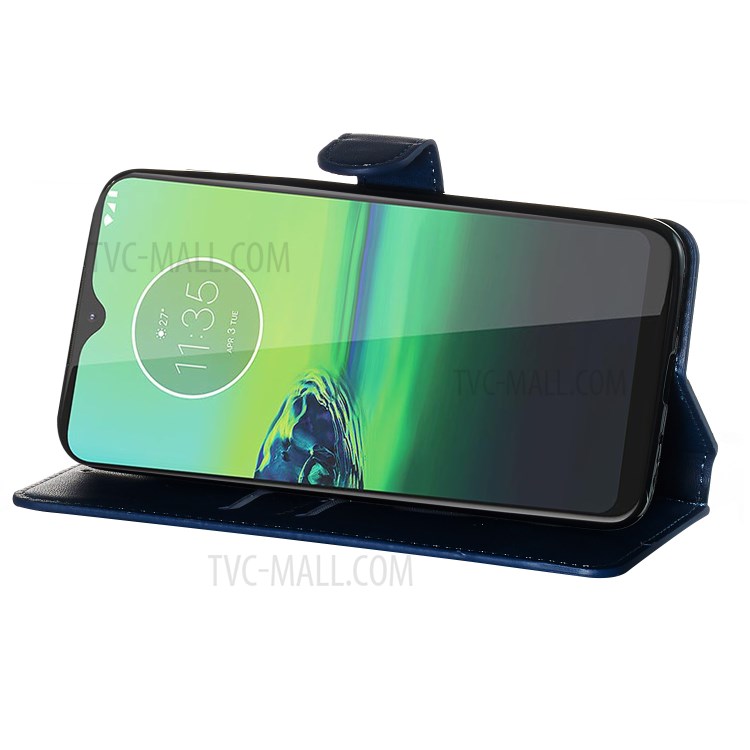 Leather Stand Case with Card Slots for Motorola Moto G8 Play / One Macro - Blue-3