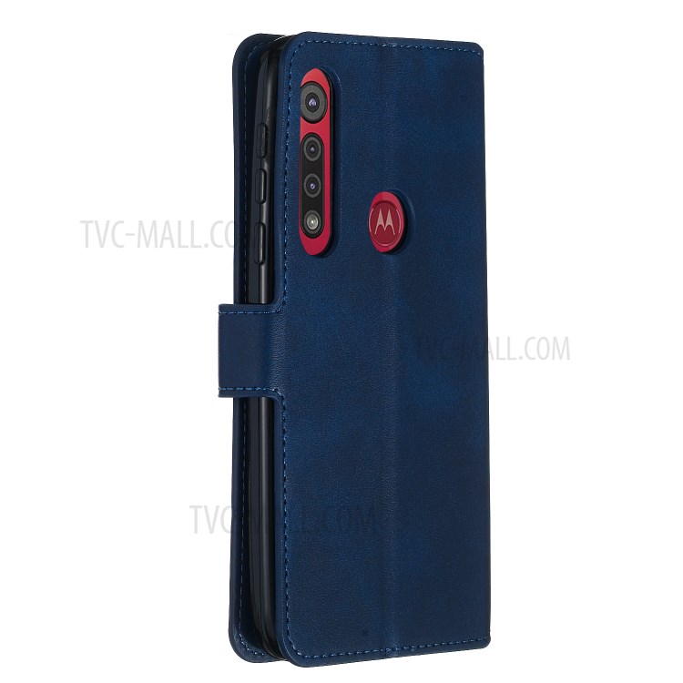 Leather Stand Case with Card Slots for Motorola Moto G8 Play / One Macro - Blue-5