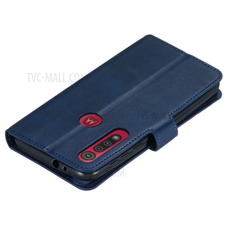 Leather Stand Case with Card Slots for Motorola Moto G8 Play / One Macro - Blue-7