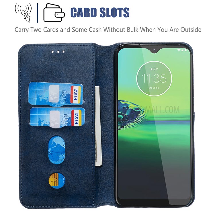 Leather Stand Case with Card Slots for Motorola Moto G8 Play / One Macro - Blue-8