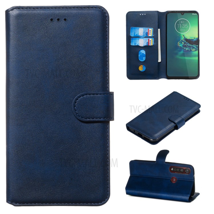 Wallet Leather Stand Case for Motorola Moto G8 Plus - Blue-1