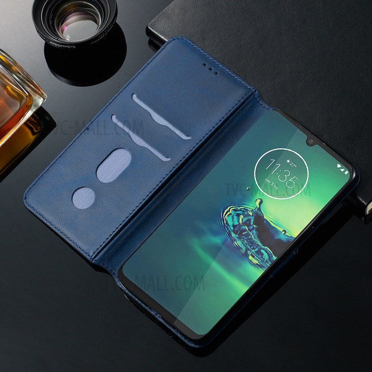 Wallet Leather Stand Case for Motorola Moto G8 Plus - Blue-16