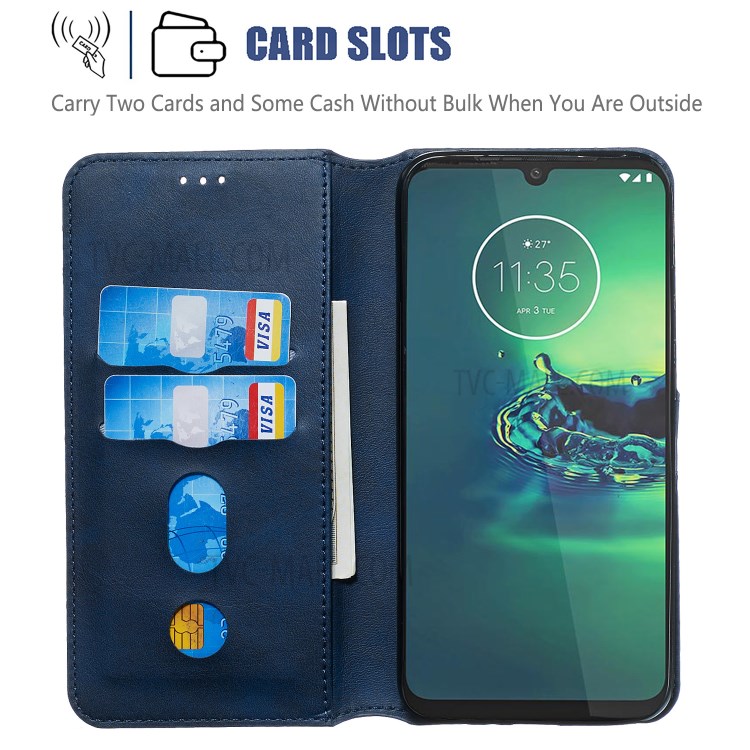 Wallet Leather Stand Case for Motorola Moto G8 Plus - Blue-8