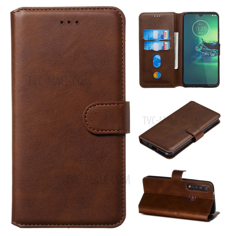 Wallet Leather Stand Case for Motorola Moto G8 Plus - Brown-1