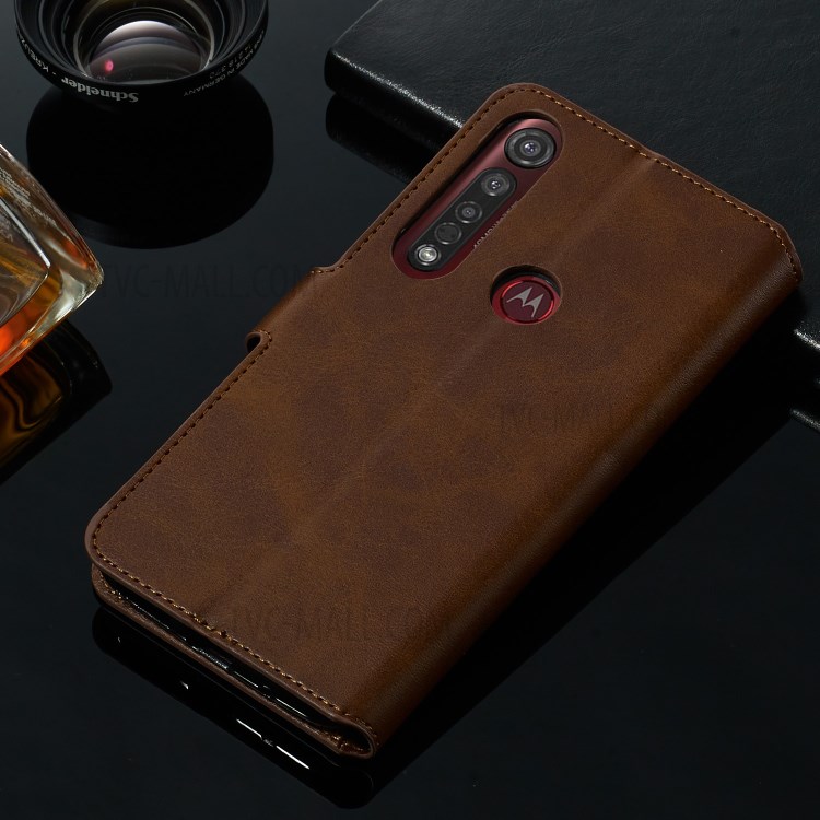 Wallet Leather Stand Case for Motorola Moto G8 Plus - Brown-14