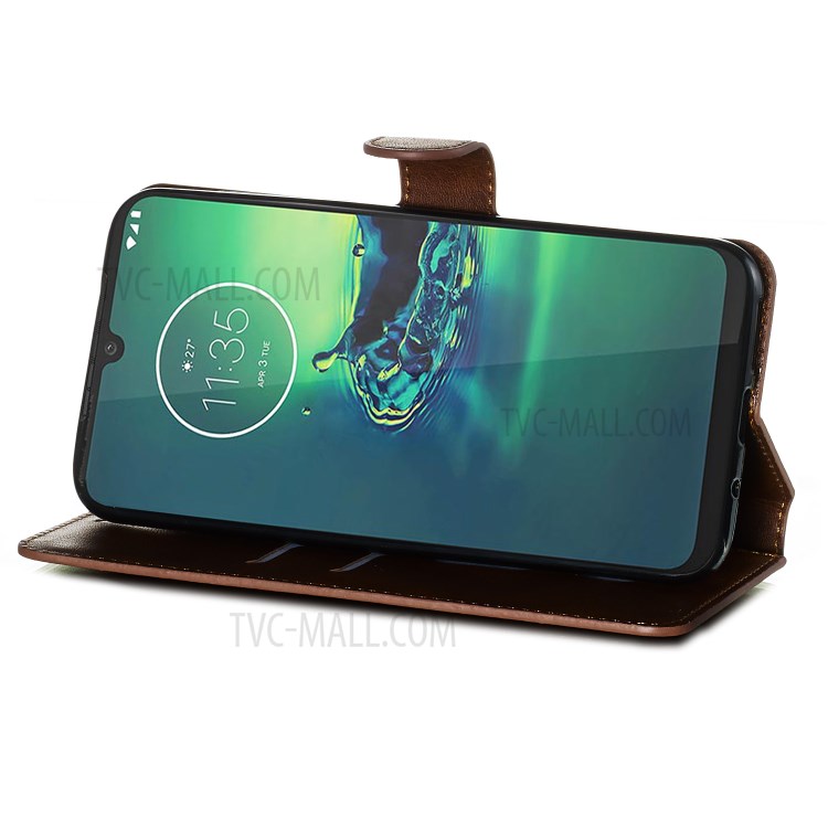 Wallet Leather Stand Case for Motorola Moto G8 Plus - Brown-3