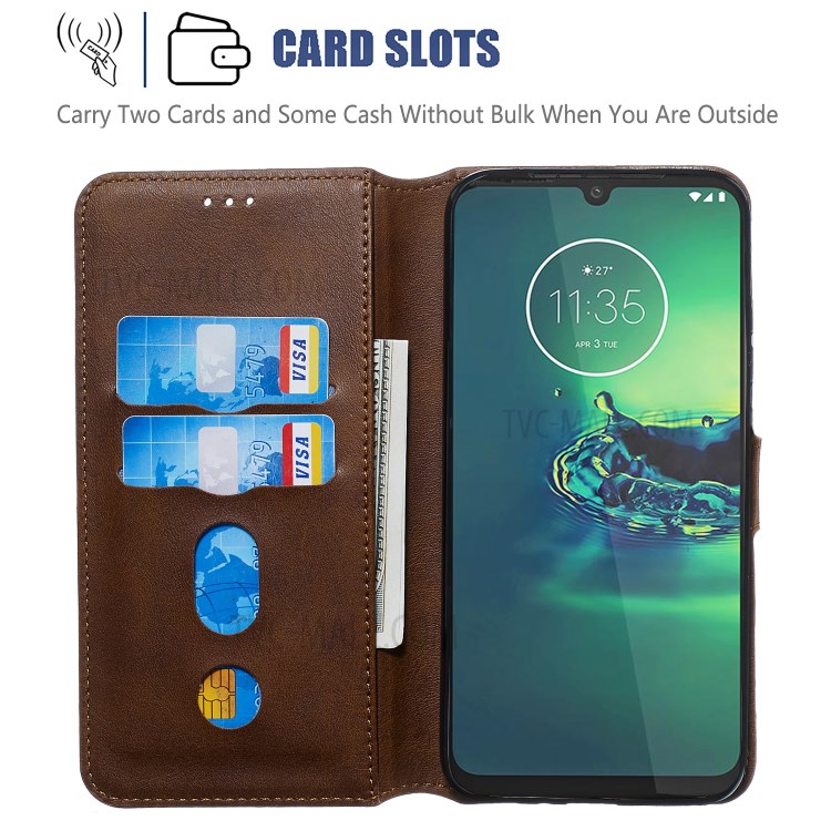 Wallet Leather Stand Case for Motorola Moto G8 Plus - Brown-8