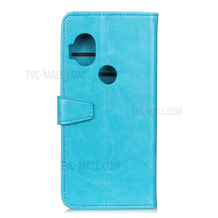 Crazy Horse Leather Wallet Stand Case for Motorola One Hyper - Blue-10