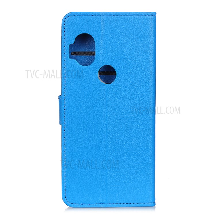 Litchi Skin Wallet Leather Stand Case for Motorola One Hyper - Blue-10