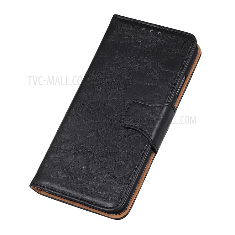 Crazy Horse Skin with Wallet Leather Stand Cover for Motorola Moto G8 Power - Black-3