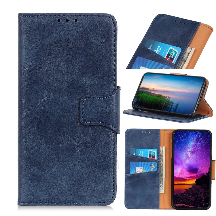 Crazy Horse Skin with Wallet Leather Stand Cover for Motorola Moto G8 Power - Blue-1