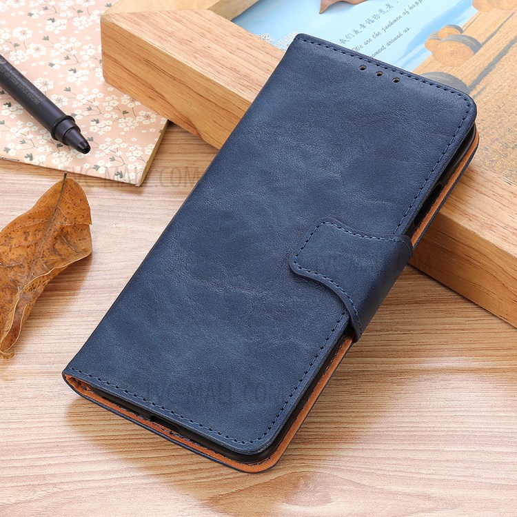 Crazy Horse Skin with Wallet Leather Stand Cover for Motorola Moto G8 Power - Blue-12