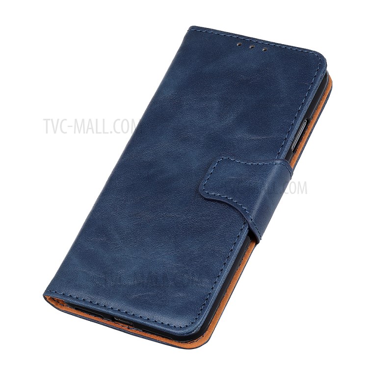 Crazy Horse Skin with Wallet Leather Stand Cover for Motorola Moto G8 Power - Blue-3