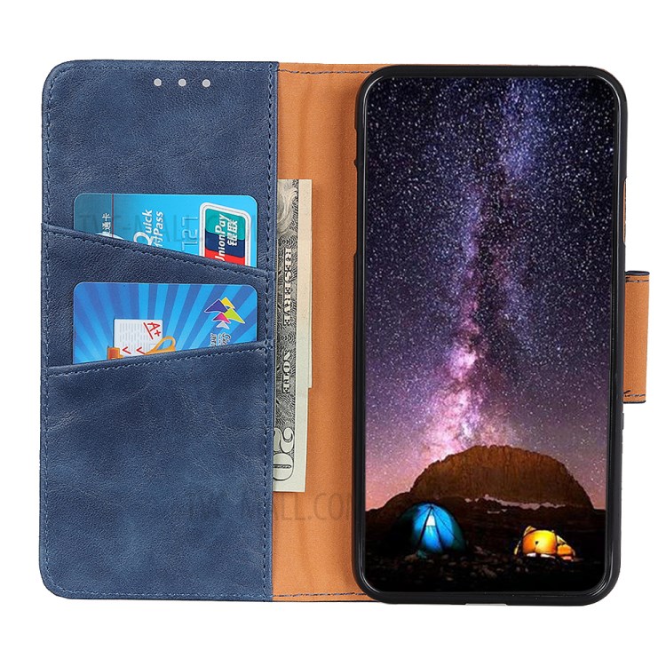 Crazy Horse Skin with Wallet Leather Stand Cover for Motorola Moto G8 Power - Blue-6