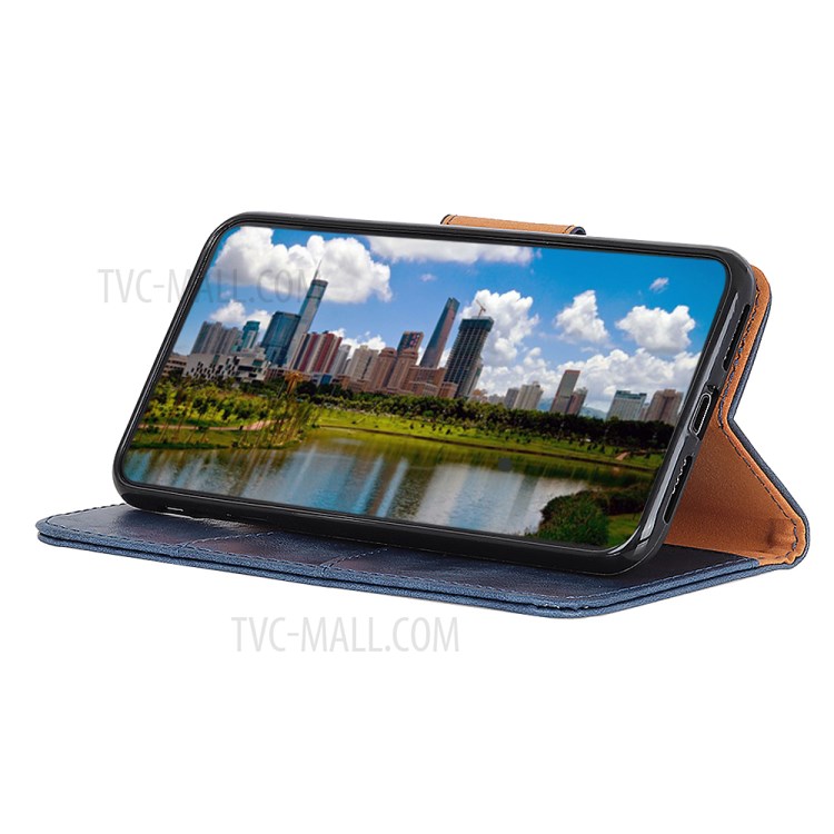 Crazy Horse Skin with Wallet Leather Stand Cover for Motorola Moto G8 Power - Blue-7