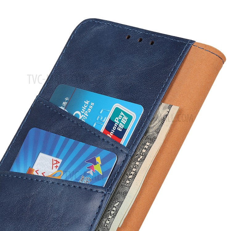 Crazy Horse Skin with Wallet Leather Stand Cover for Motorola Moto G8 Power - Blue-8