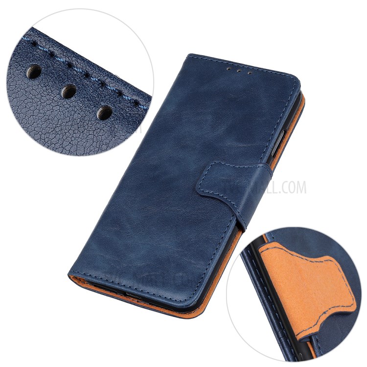 Crazy Horse Skin with Wallet Leather Stand Cover for Motorola Moto G8 Power - Blue-9