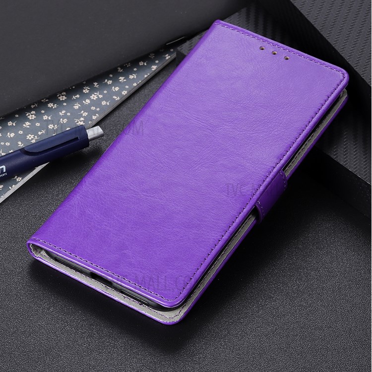 Crazy Horse Wallet Stand Leather Shell for Motorola Moto G8 Power - Purple-12