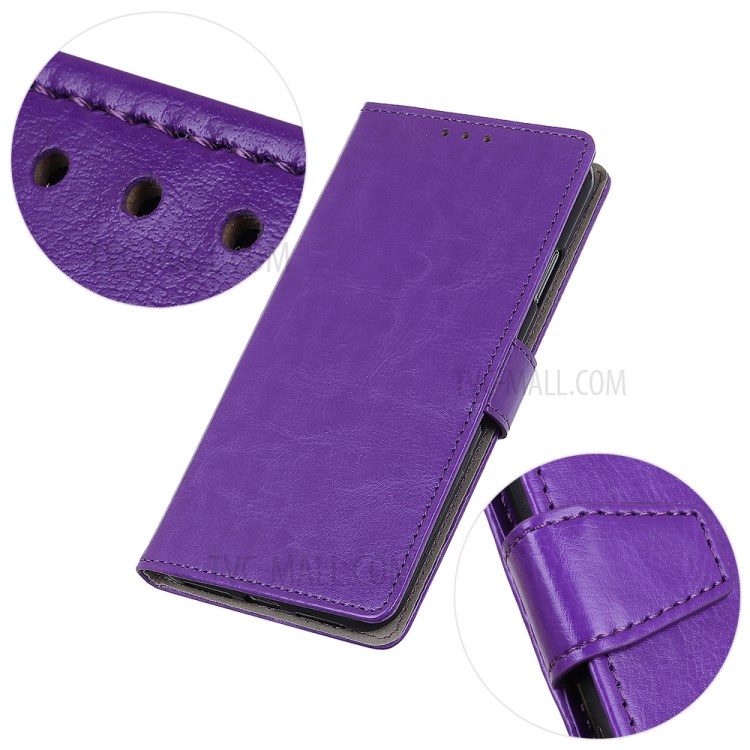 Crazy Horse Wallet Stand Leather Shell for Motorola Moto G8 Power - Purple-3