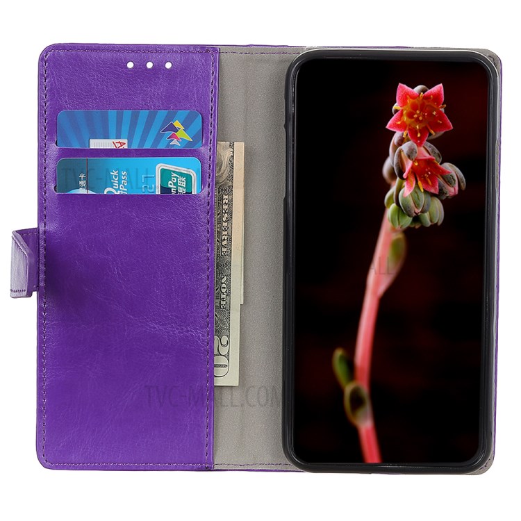 Crazy Horse Wallet Stand Leather Shell for Motorola Moto G8 Power - Purple-8