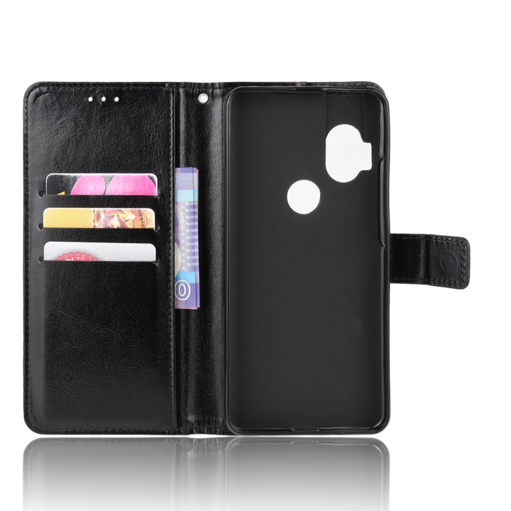 Crazy Horse Wallet Leather Case with Strap Shell for Motorola One Hyper - Black-4