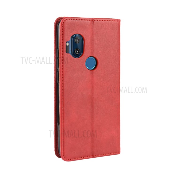 Auto-absorbed Vintage Leather Flip Case Shell for Motorola One Hyper - Red-7