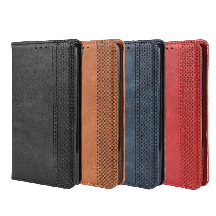 Auto-absorbed Vintage Leather Flip Case Shell for Motorola One Hyper - Red-9