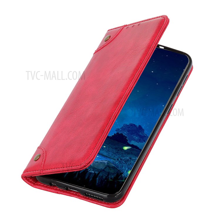 Crazy Horse Auto-absorbed Split Leather Wallet Phone Cover for Motorola Moto G8 Power - Red-5