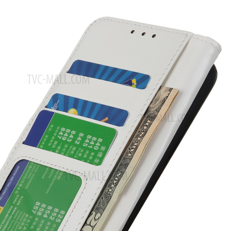 Crazy Horse Leather Wallet Protective Cover for Motorola One Hyper - White-7