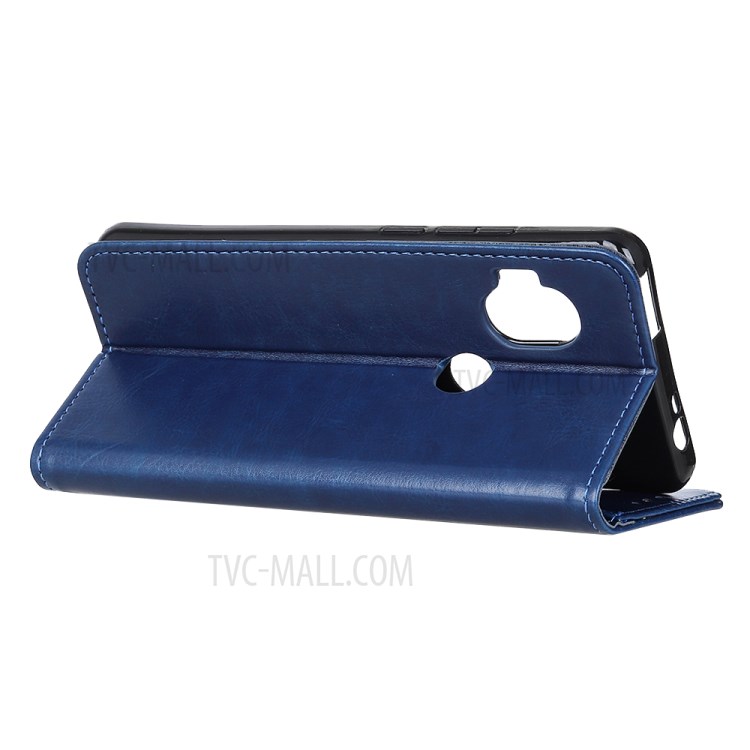 Crazy Horse Leather Wallet Protective Cover for Motorola One Hyper - Blue-5
