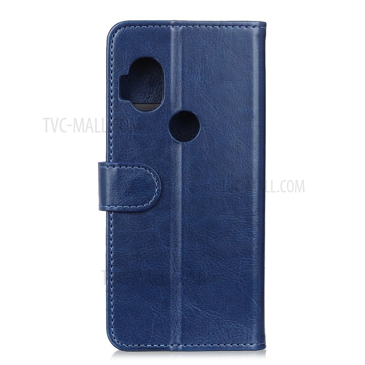 Crazy Horse Leather Wallet Protective Cover for Motorola One Hyper - Blue-6