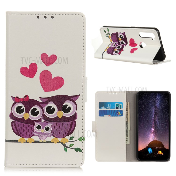 Pattern Printing Flip Leather Wallet Stand Phone Case for Motorola Moto G8 Power - Couple Owls-1