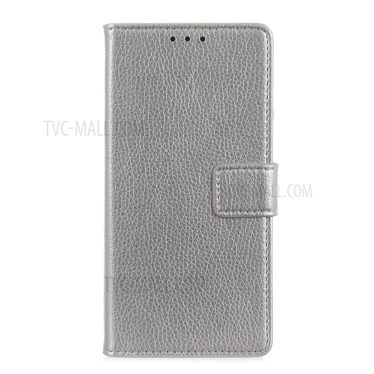 Litchi Skin Leather Wallet Stand Case for Motorola Moto G8 Power - Silver-2