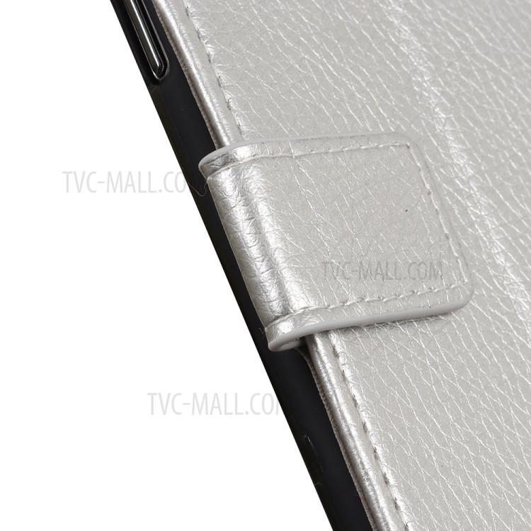 Litchi Skin Leather Wallet Stand Case for Motorola Moto G8 Power - Silver-3