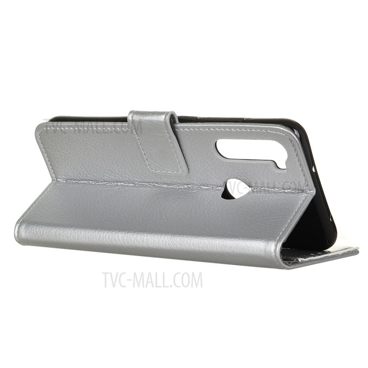 Litchi Skin Leather Wallet Stand Case for Motorola Moto G8 Power - Silver-8