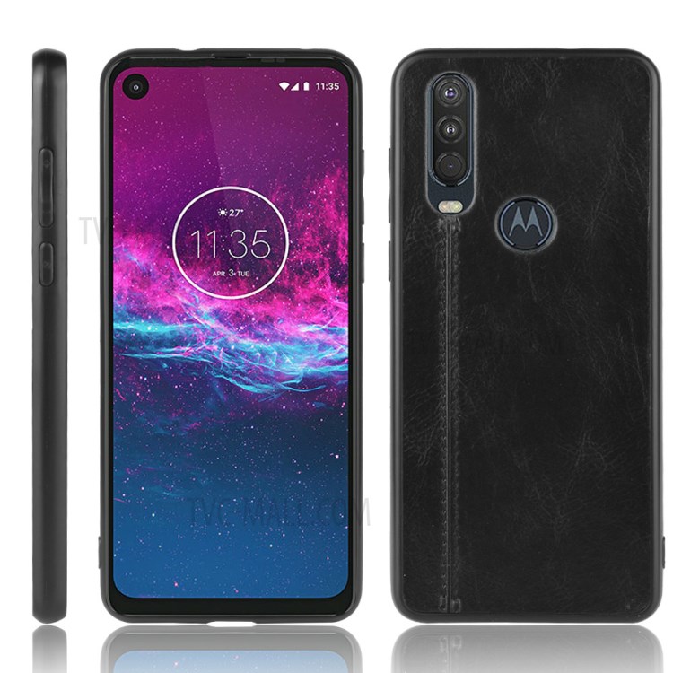 PU Leather Coated PC + TPU Hybrid Cover for Motorola One Action - Black-1