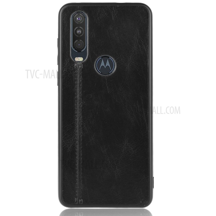 PU Leather Coated PC + TPU Hybrid Cover for Motorola One Action - Black-2