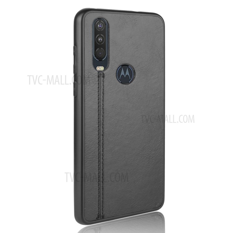 PU Leather Coated PC + TPU Hybrid Cover for Motorola One Action - Black-3