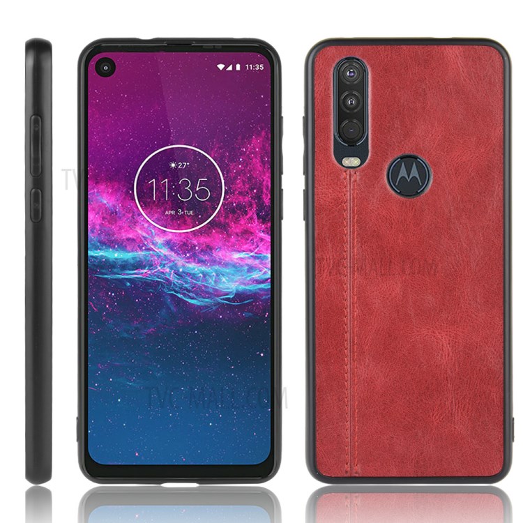 PU Leather Coated PC + TPU Hybrid Cover for Motorola One Action - Red-1