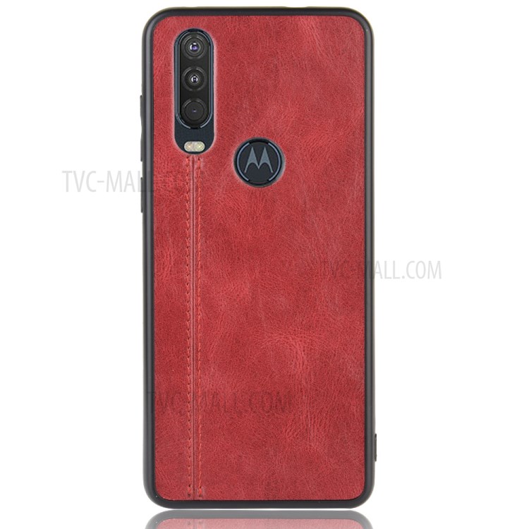 PU Leather Coated PC + TPU Hybrid Cover for Motorola One Action - Red-2