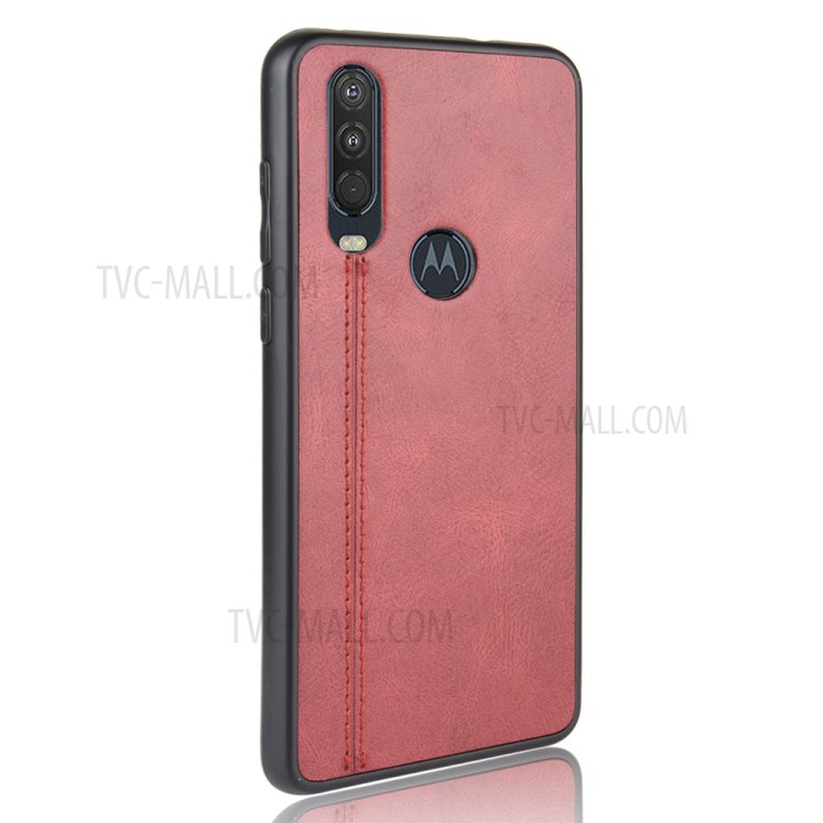PU Leather Coated PC + TPU Hybrid Cover for Motorola One Action - Red-3