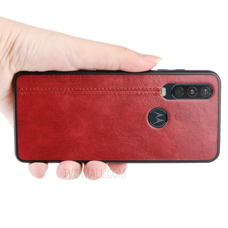 PU Leather Coated PC + TPU Hybrid Cover for Motorola One Action - Red-6