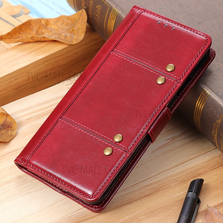 Rivet Crazy Horse Leder Brieftasche Telefon Shell-Abdeckung Für Motorola Moto G Stift - Rot-10