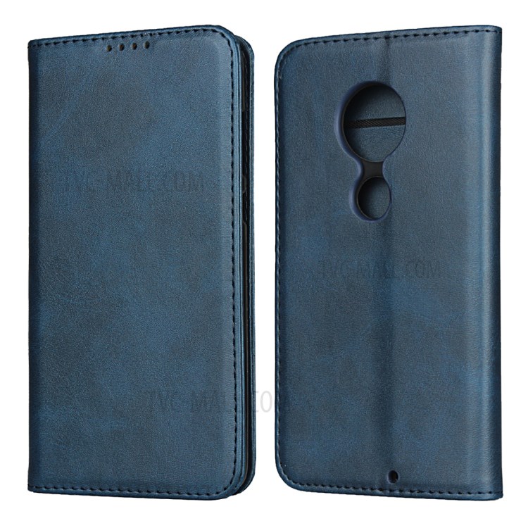 Auto-absorbed Leather Wallet Stand Phone Casing for Motorola Moto G7 - Blue-1