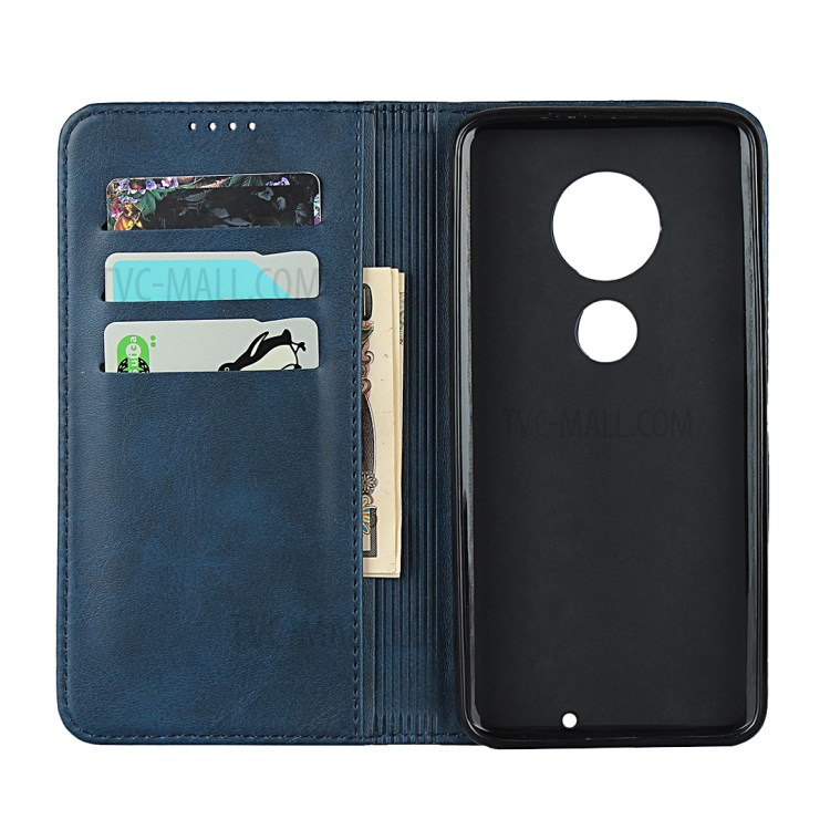 Auto-absorbed Leather Wallet Stand Phone Casing for Motorola Moto G7 - Blue-4