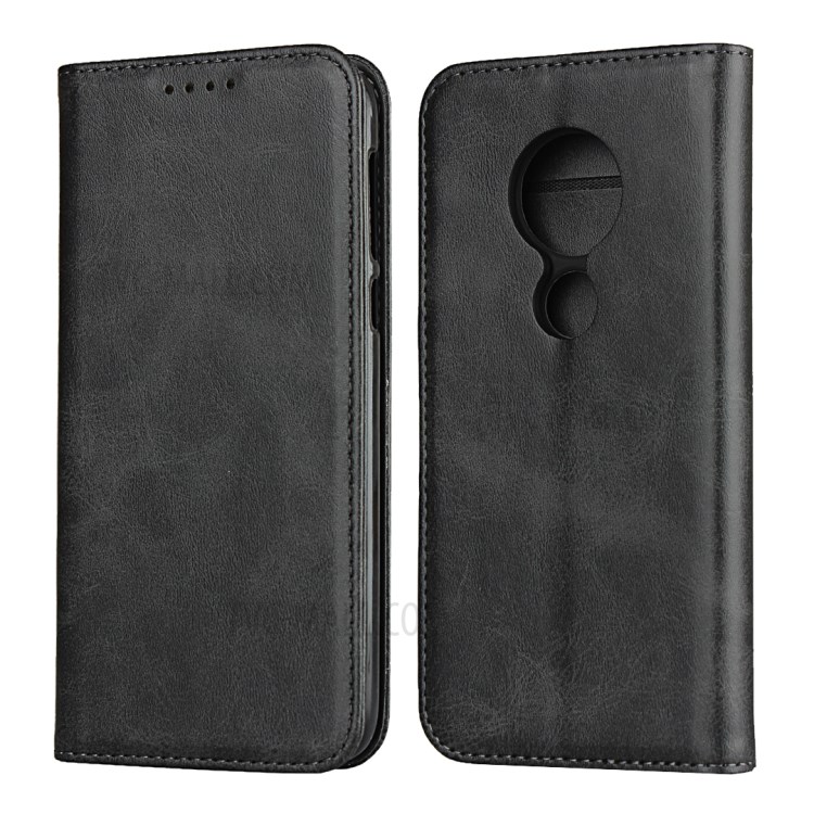 Auto-absorbed Leather Stand Case for Motorola Moto G7 Power - Black-1