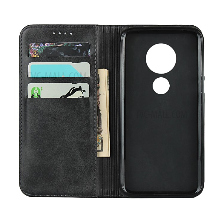 Auto-absorbed Leather Stand Case for Motorola Moto G7 Power - Black-4